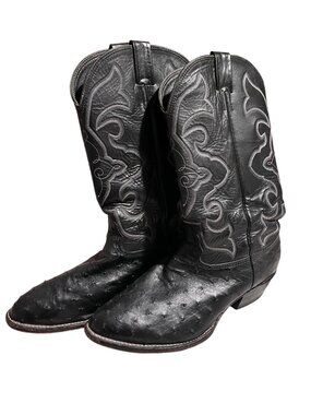 Vintage Larry Mahan Full Quill Ostrich Western Cowboy Boots Size 12 Made In Texa